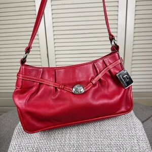 Osgoode Marley Shoulder‎ Bag Red Pleated Leather Purse Dragonfly Detail Handbag